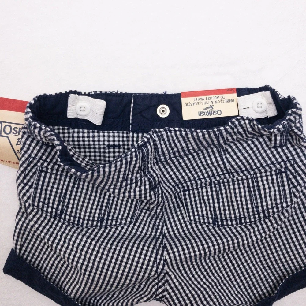 OshKosh B'gosh Shorts Girls Size 5 Blue Plaid EZ Adjust Waist New